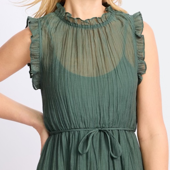 Midi Dress Nine Britton Sheer Green Tiered Sleeveless Dress Size M NWOT - Picture 2 of 4